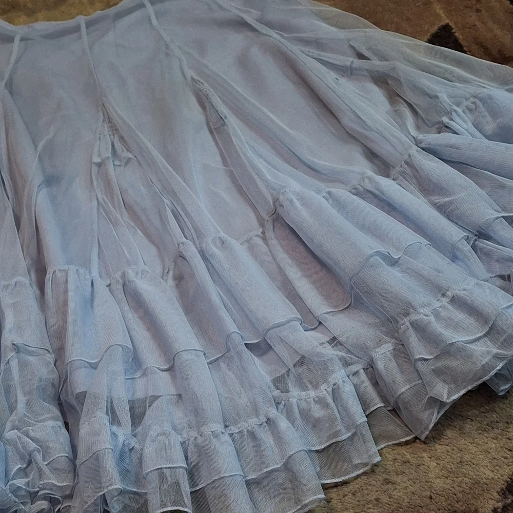Together Blue Chiffon Ruffel Tiered Mesh High-Waisted Maxi Skirt Women Size 12 - Picture 9 of 16